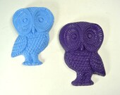 Family of Vintage Owl Plaque Wall Art Blue Purple