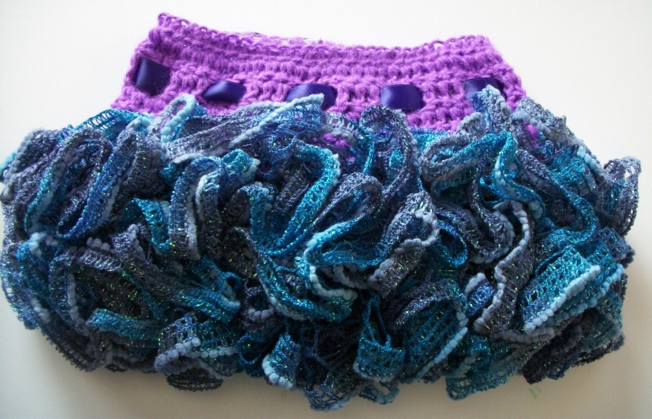 Cute Crochet Ruffle Skirt - Crochet Ballerina Skirt - Crochet Tutu - In Purple & Mix Blue Color - Size 2/4T - Photo Prop