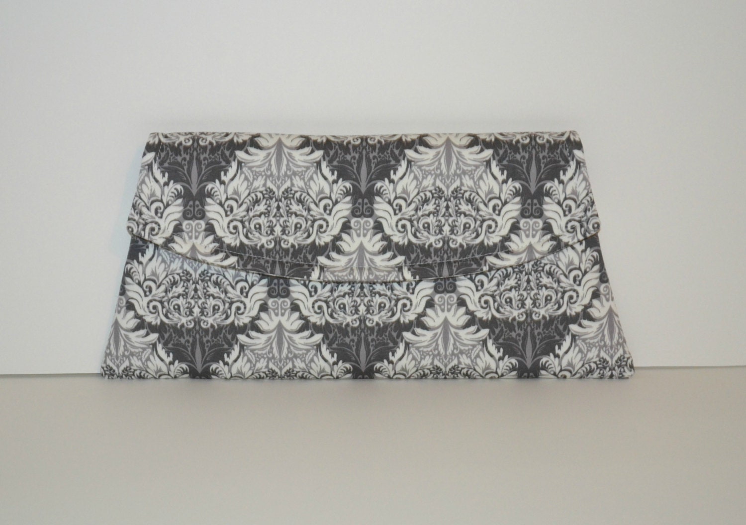 Gray and White Clutch - Gray Damask Clutch - Classic Angled Clutch