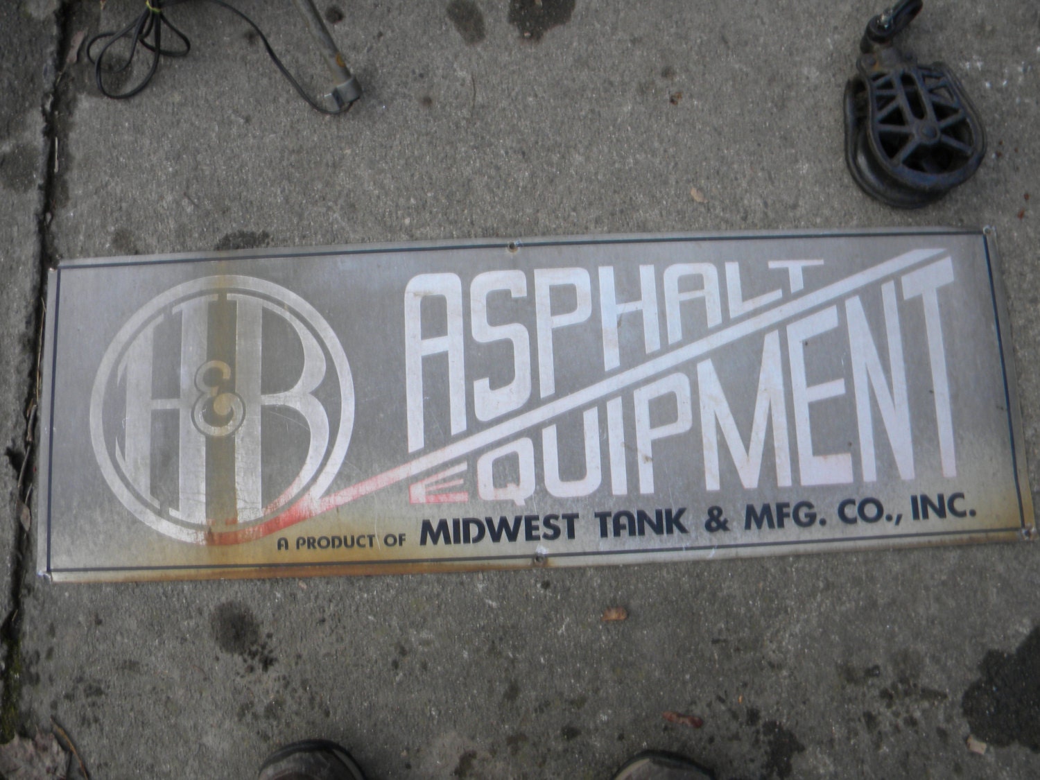 vintage 50s galvanized tin MIDWEST tank ASPHALT EQUIPMENT advertising sign