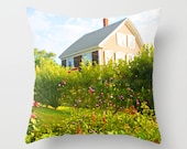 Throw Pillow Cover - Beach Cottage with Green, Pink and Brown - FREE US SHIPPING