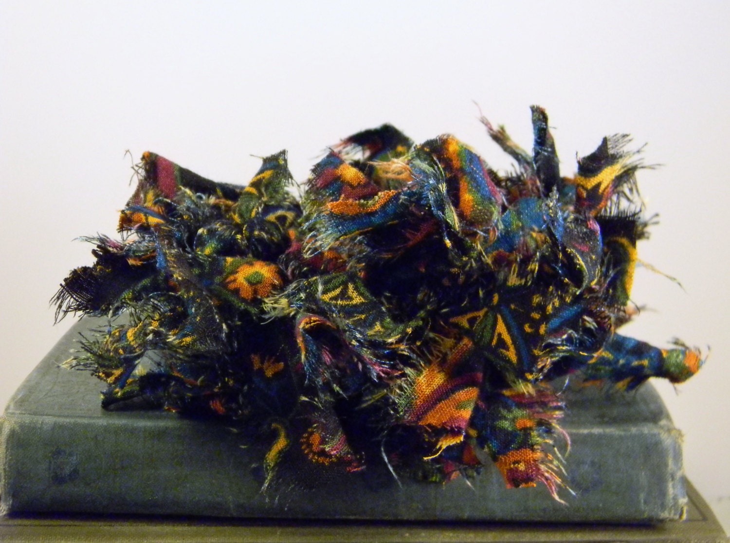 Gypsy Fiber Fabric Strip Bangle Bracelet Black Multi-colored