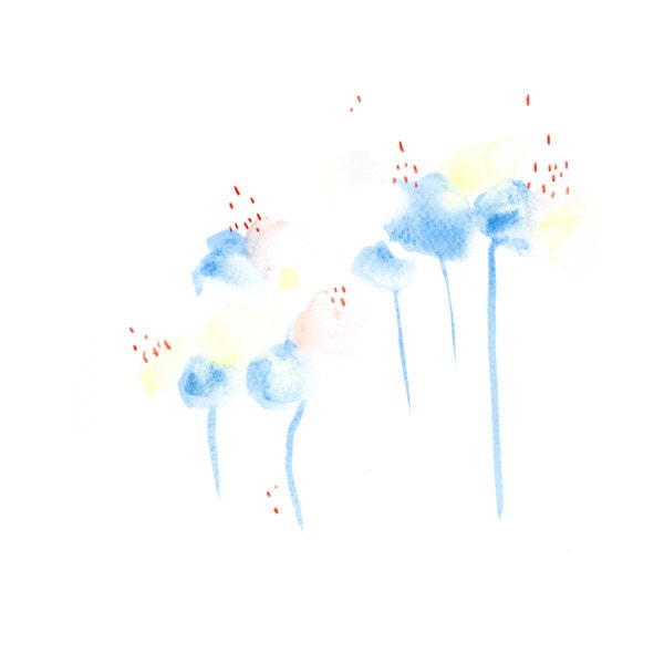 Sky Blue Flowers Original Watercolor Painting 10x10 Mothers peach pink day gift for her Abstract Art - DUEALBERI