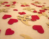 Book Page Bird Confetti  & Red Mini Heart Confetti // Vintage Wedding