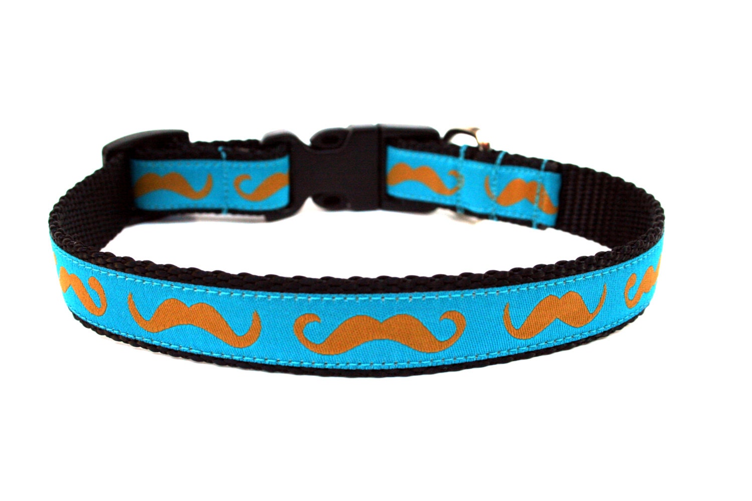 Mustache Dog Collar 1" Fun Dog Collar in Turquoise