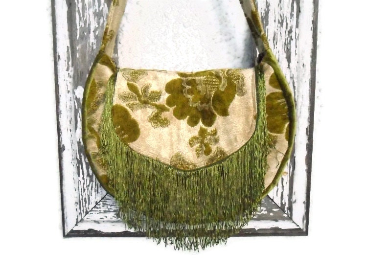 Boho Bag Purse Green Chartreuse with Fringe