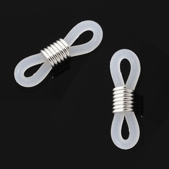 20 pieces - Clear White Eye Glass Silver SP Rubber Holder End Clasp Connector - craft Handmade EyeGlass accessories DIY accessoriess