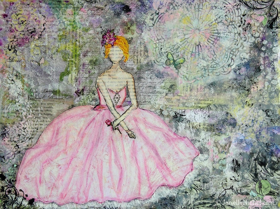 16x20 Romantic Mixed Media folk wall Print Janelle Nichol