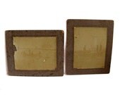 Two Sepia Tone Antique Photographs Of Men With A Canoe