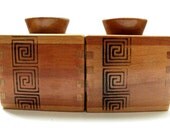 Vintage 50s Geometric Greek Key Wood Salt And Pepper Shakers By Woodpecker Woodware  Made In Japan