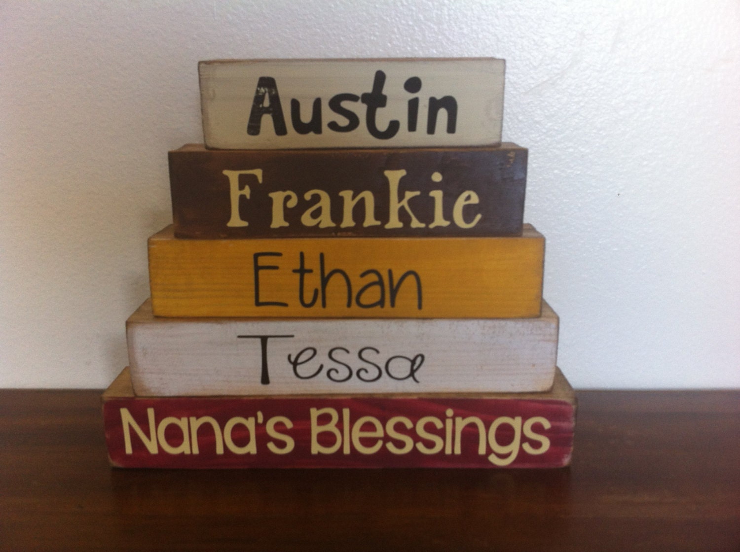 Mom Day Grandma Nanny Nana Grandpa Dad Daddy Papa Blessings stacker blocks wood