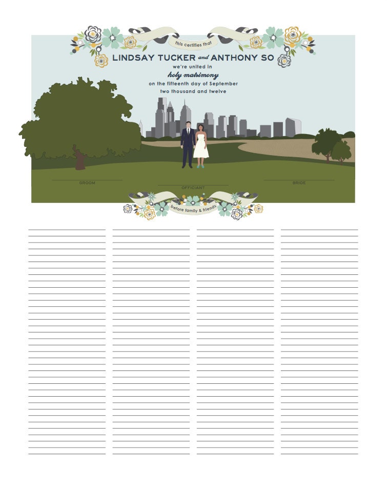 Wedding Poster - Alternative Guestbook - Marriage Certificate - Custom Bride & Groom Illustration