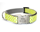 Chevron Stripe Dog Collar with Laser Engraved Personalized Buckle - YELLOW