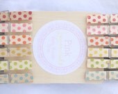 12 Rainbow Mix- polka dot- HanDSTamPed Wood Clothes Pins-..-packaging , favors,gifts, Il_170x135