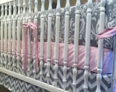 Custom Pink and Gray Crib Bedding