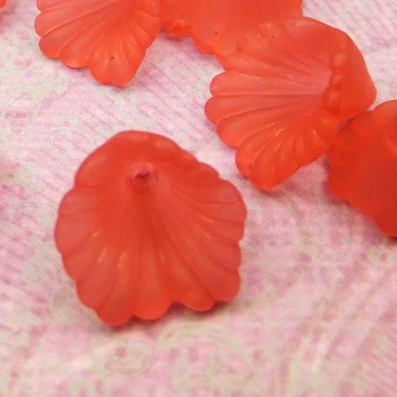Lucite Frosted Flower Beads (Trumpet) Calla Lily Beads 12x12mm (RED) Beadcaps (50 Pieces) Jewelry Making - KarPenaEnterprises