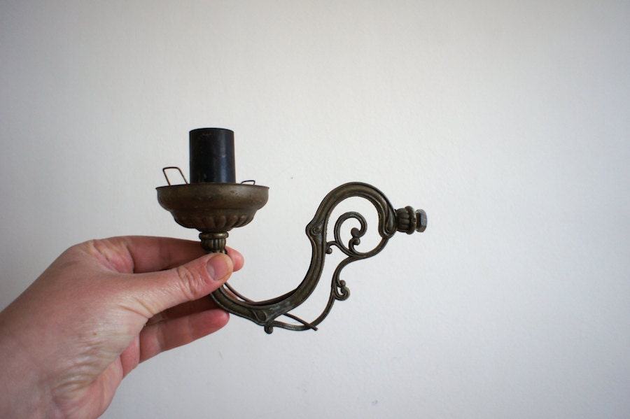 Vintage French Lighting Fixtures // Art Nouveau Brass Indoor Sconces // Set of 3 // Metallic Candle Holder // Wall Mounted Rustic Lamp