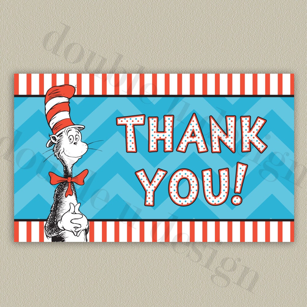 Cat in the Hat Thank You Note - Printable with Color Options
