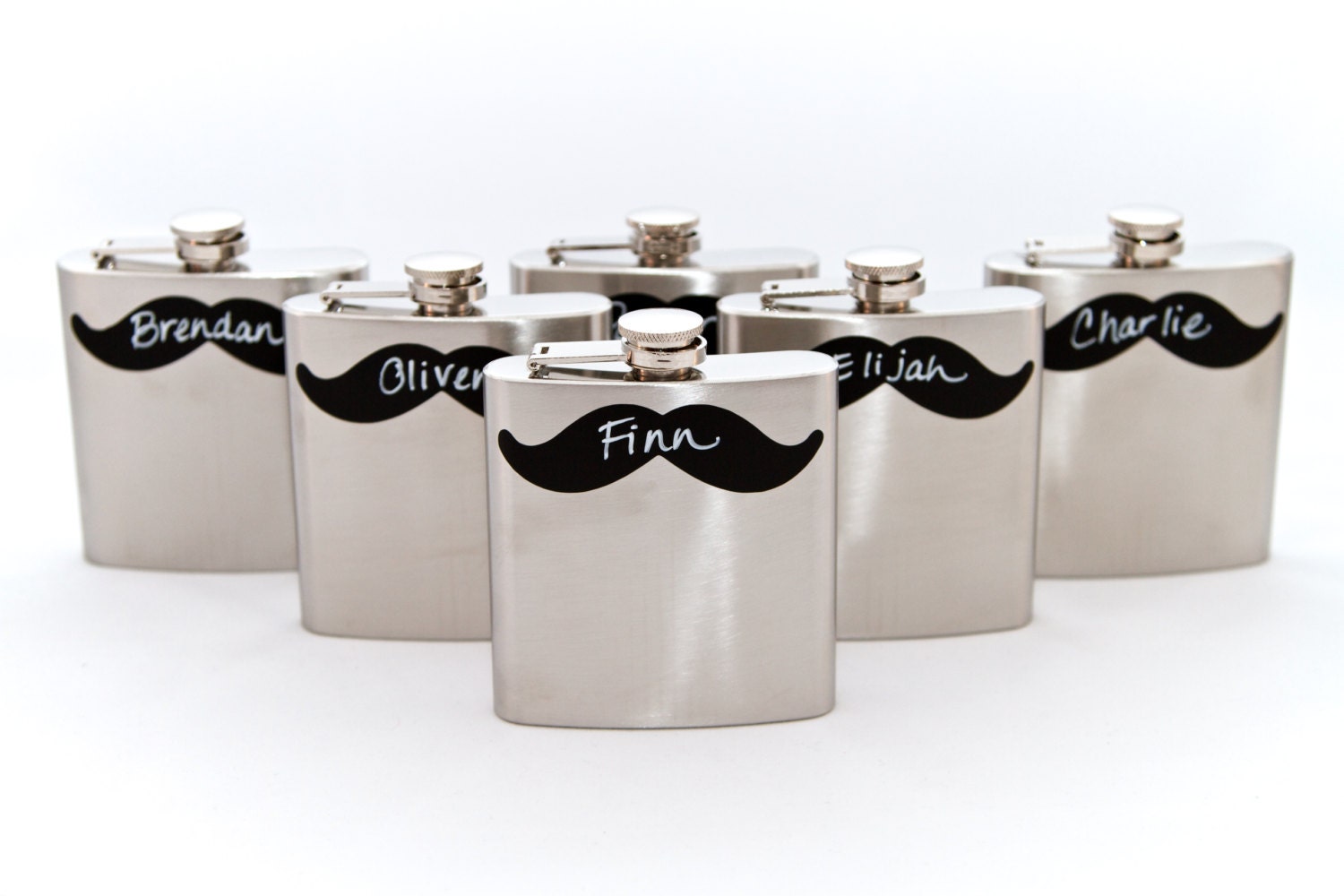 10 Personalized Chalkboard Mustache Stainless Steel Flasks 6oz Groomsmen Gift Bachelor Party Fathers Day Gifts Stocking Stuffer
