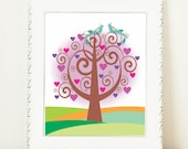Love Tree Love Birds Art Print / Love Tree Poster