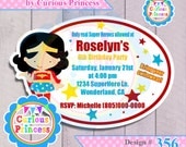 357 wonder girl invitations super hero superhero girl girly woman digital PRINTABLE file invitation