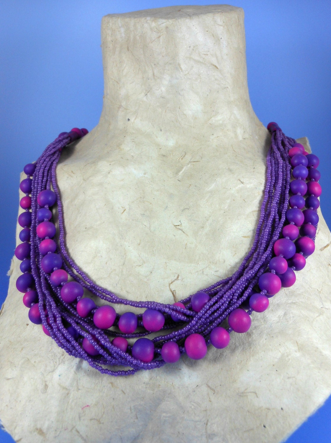 Bahadur Mala-a necklace of Courage in violet/ magenta tones (photo shows two necklaces worn at once)