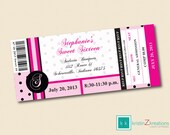 TICKET themed sweet sixteen party invitation custom printable-- digital file 7 x 3
