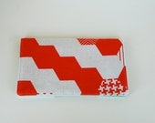 checkbook cover - red hexagon with mint pockets
