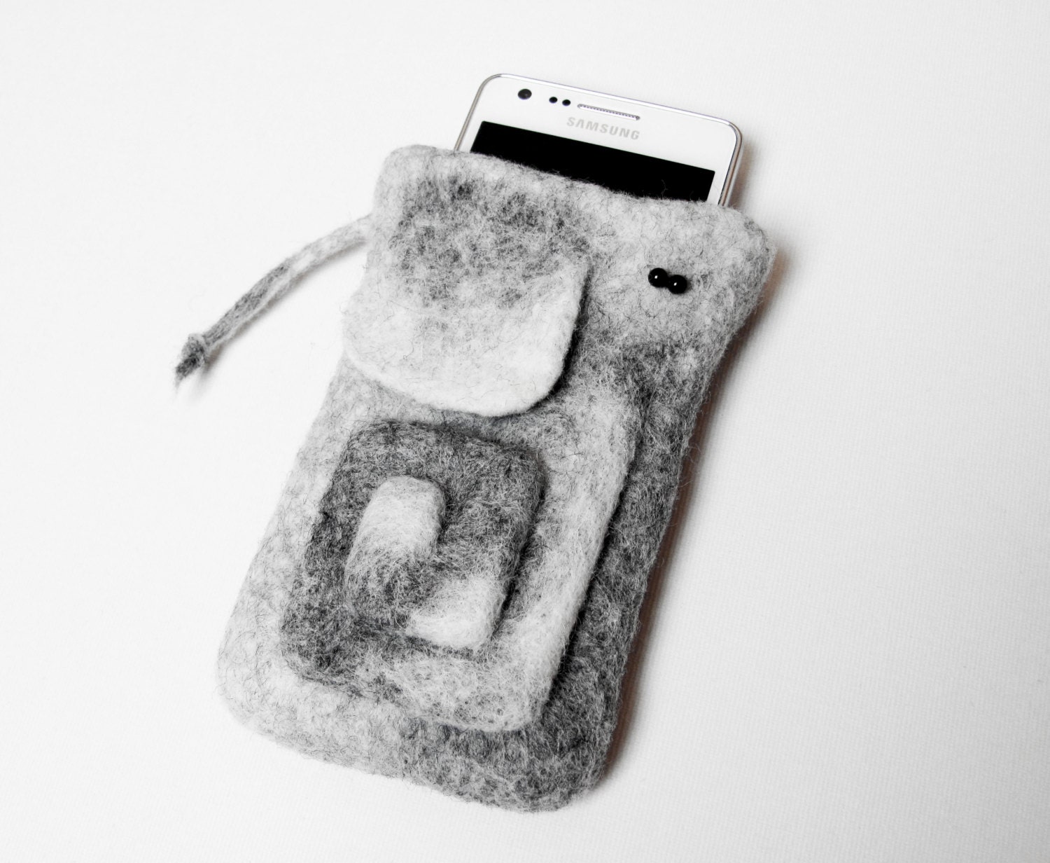 Felted Case for Samsung Galaxy S3 S2. Cell Phone Case. Elephant Spiral. Gray. White. Natural colors. Pastel