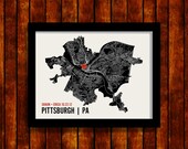 Pittsburgh Pennsylvania Wedding or Housewarming Gift Print - Personalized Map Art