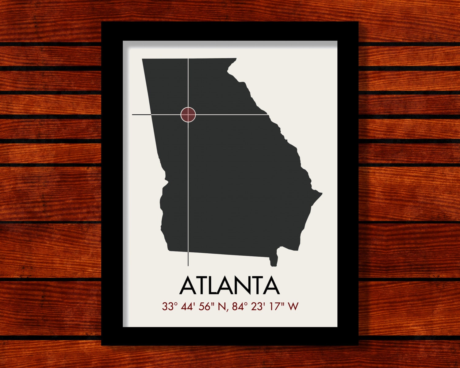 Atlanta Latitude Longitude Map Art City Print, 11 x 14