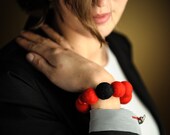 Red Autumn Beadwork Bracelet Chunky Felt Bracelet Felted Jewelry
