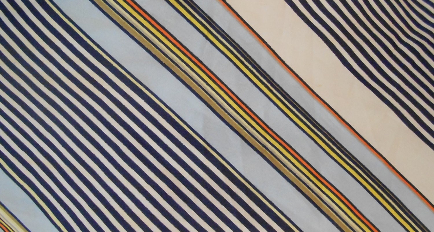 Sheer Diagonal Striped Vintage Fashion Scarf / Light Blue / White / Oxford Blue / Tangelo / Long Scarf / 39" X 7"