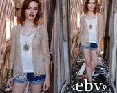 Vintage 70s Beige Crochet Cardigan S M
