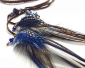 Cobalt blue, brown and black braided leather feather headband