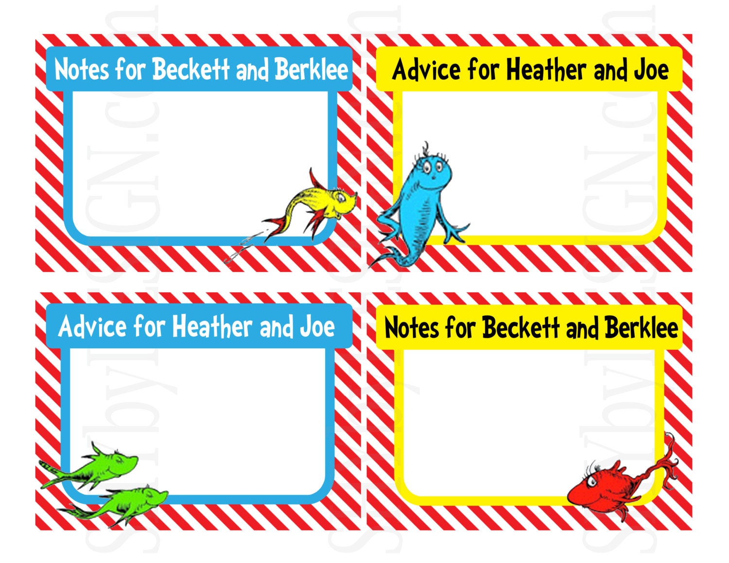 Personalized PRINTABLE Dr. Seuss Baby Shower Advice/Note Cards