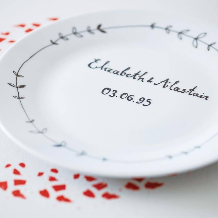 Wedding gift plate hand drawn by Mr Teacup - personalised