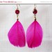 ON SALE Hot Pink Fuchsia Feather Earrings With Sparkling Crystals Ornaments