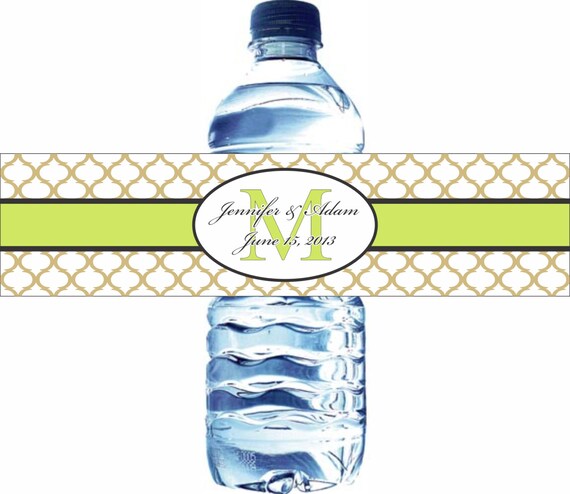 100 Quatrefoil Pattern Waterproof Water Bottle Labels - 100 Printed labels with your wedding colors Il_570xn