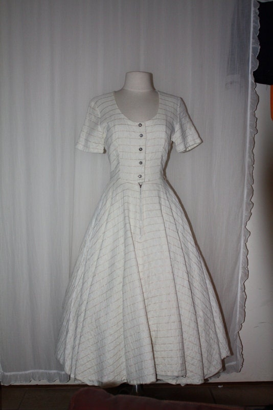 50s cream color fitted fullcircle skirt dress