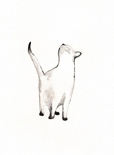 I look to You / watercolor print / grey / Cat / Minimal black and white / Archival