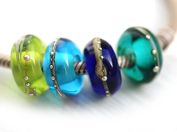 Lampwork Large hole beads Ocean Hues - teal, blue, green - handmade glass beads for European Charm Bracelets - SRA, by MayaHoney