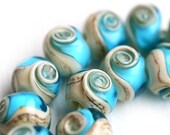 Glass Lampwork beads Aqua blue ocean, water, beach, swirl organic - SRA by MayaHoney