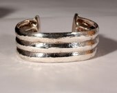 70s Sterling Cuff Bracelet French Large Hammered Modernist Great Quality Making