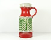 West German Pottery Ceramic Vase Red Green Uebelacker 1960s Flowers