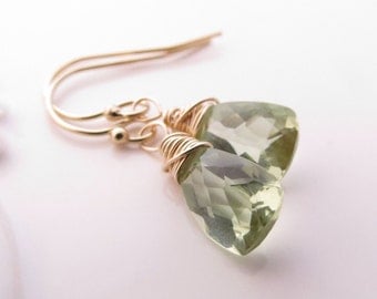 Green Amethyst Briolette Gold Earrings