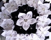 Black and White Handmade Fabric Flower Bouquet