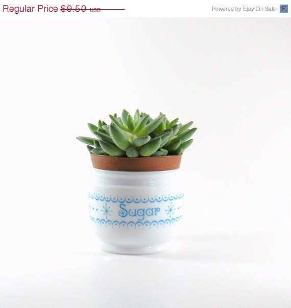 20% OFF SALE Snowflake Sugar Bowl, Vintage 1970s Gemco Pyrex Milk Glass Planter