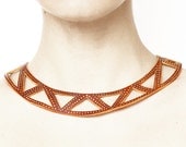 Tribal leather collar -  reversible chocker, teal and white, circle necklace n.5