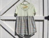 Rustic plaid blouse,Hippie tunic, rustic plaid blouse,Boho mini dress upcycled S-M plaid green Ready to ship